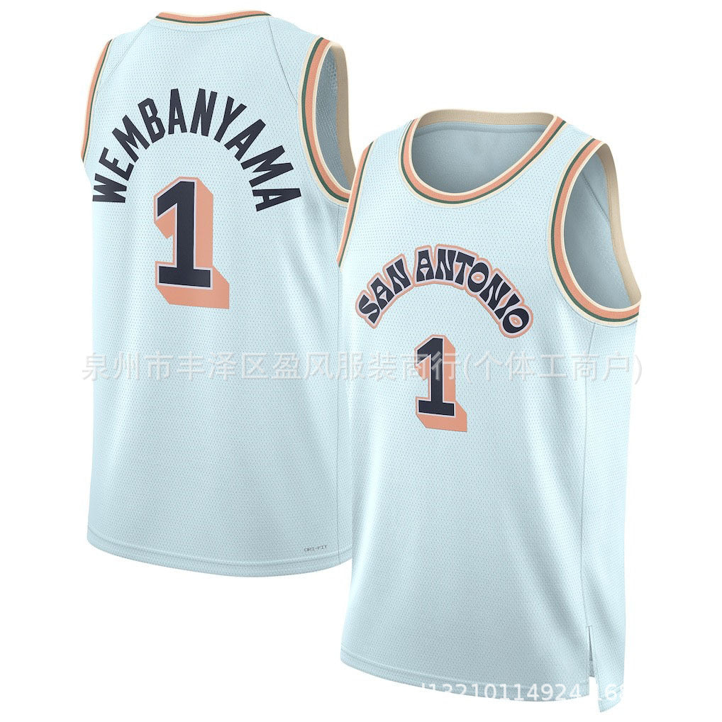 Maillot Sant Antonio Spurs No 1 Wembanyama Water blue