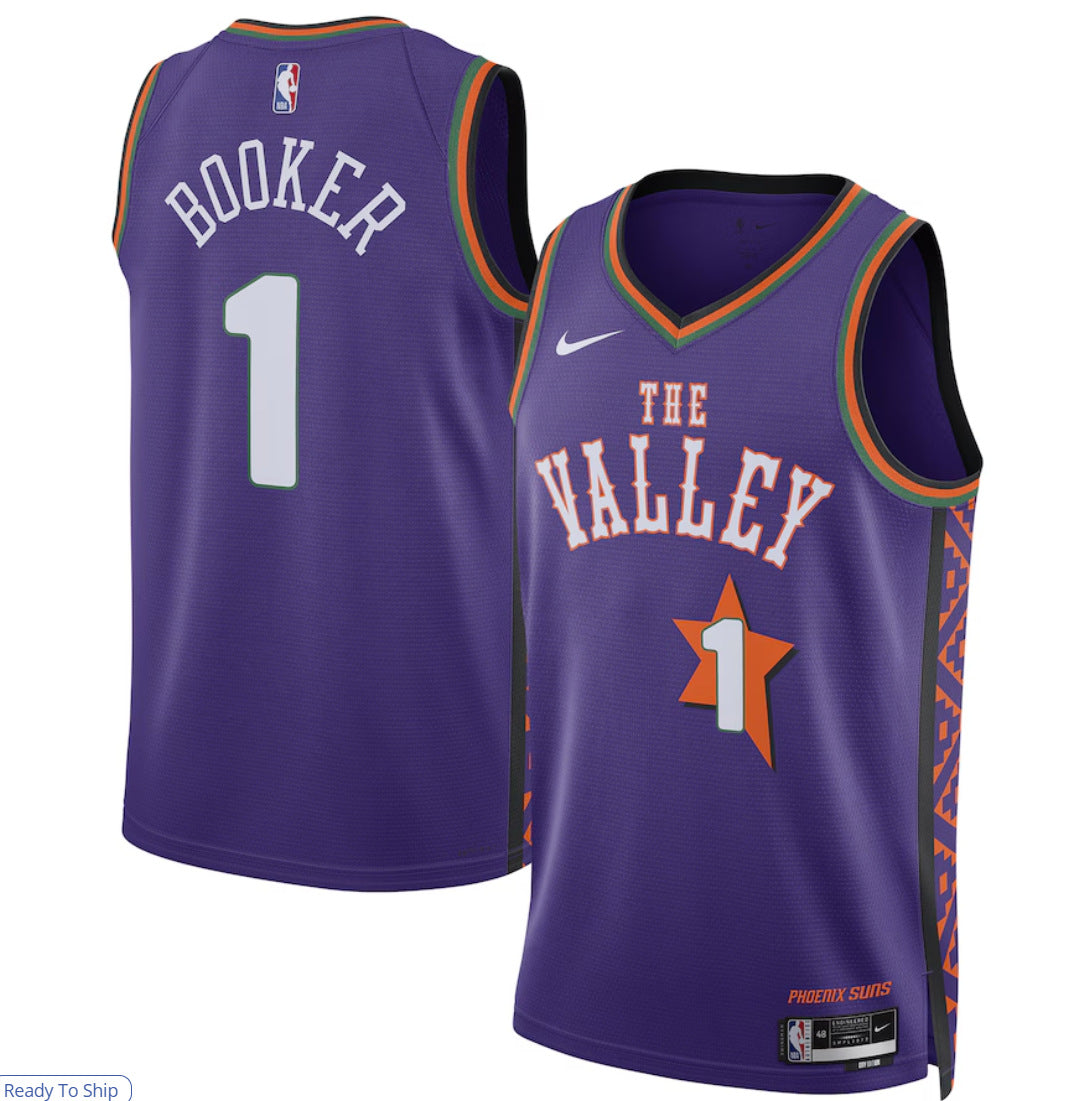 Maillot Phoenix Suns No 1 Devin Booker The Valley Purple