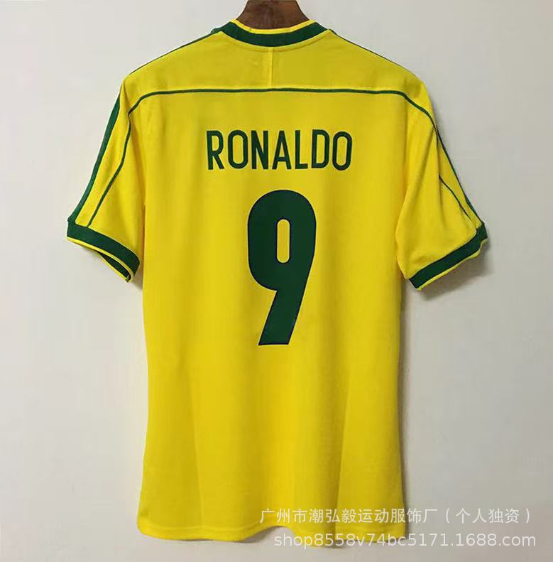Maillot Brésil No 9 Ronaldo 1998 Domicile