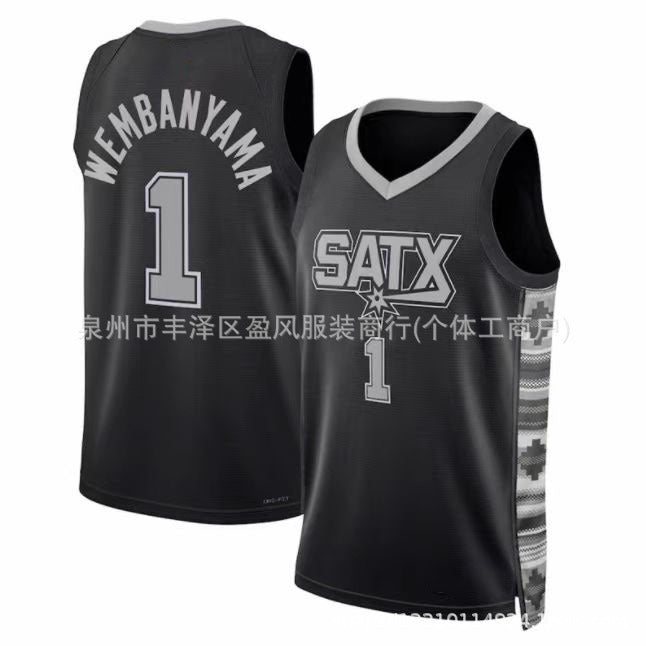 Maillot San Antonio Spurs No 1 Wembanyama Black
