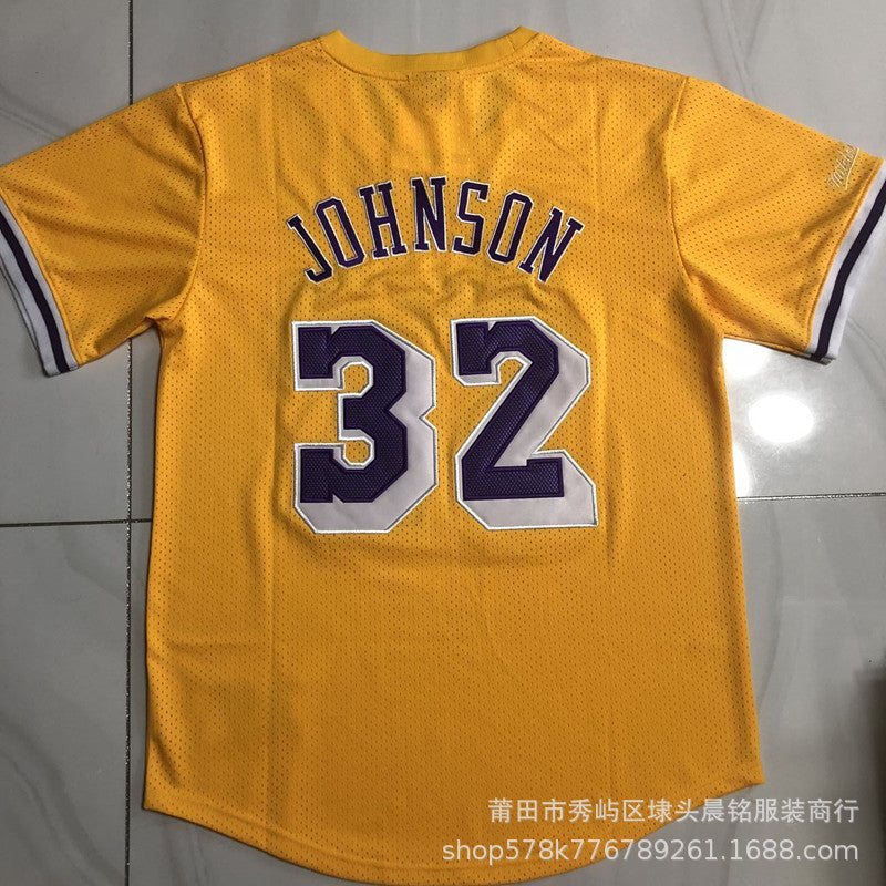 Maillot Manche courte  Lakers No 32 Magic Johnson Yellow