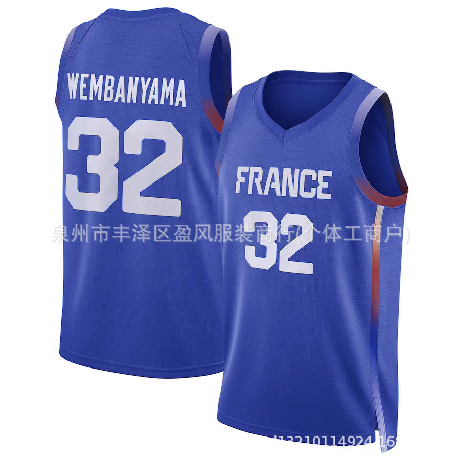 Maillot France No 32 Wembanyama Blue